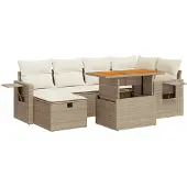 vidaXL 8-delige tuinmeubelset met kussens, beige, polyrotan, acaciahout