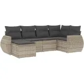 vidaXL 6-delige Loungeset met kussens poly rattan lichtgrijs