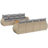 vidaXL 9-delige tuinmeubelset met kussens, beige, van polyrotan