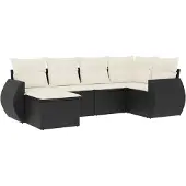 vidaXL 6-delige Loungeset met kussens poly rattan zwart