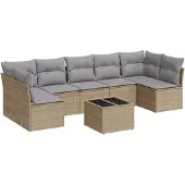 vidaXL 8-delige Loungeset met kussens poly rattan beige