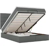 vidaXL Ottoman bed met matras en LED's 140x190cm stof donkergrijs