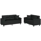 vidaXL 2-delige Loungeset met kussens kunstleer zwart