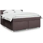 vidaXL Boxspring met matras stof donkerbruin 180x200 cm