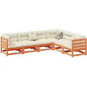 vidaXL 6-delige Loungeset met kussens massief grenenhout wasbruin