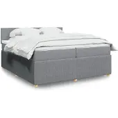 vidaXL Boxspring met matras stof lichtgrijs 200x200 cm