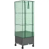 vidaXL - Tuinschutting - met - Kasbedekking - en - Wielen - Lichtgrijs - PP