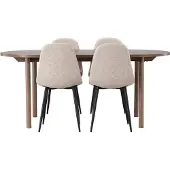 Ebuy24 Andy eethoek eettafel naturel 4 stoelen bouclé beige.