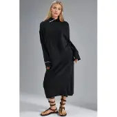 MyFashion Polo Kraag Geribd Midi Brei Jurk