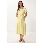 Happiness İstanbul Gestrikte Poplin Blouse Midi Jurk