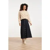 Smashed Lemon Donker indigo denim midi rok met knoopsluiting |