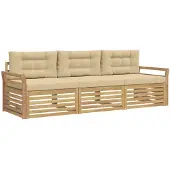 vidaXL Buiten bank set 3 st Wit en Beige Massief Acacia Hout