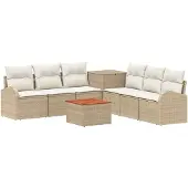vidaXL Bankstel 8 st Beige en Crème Wit Poly Rattan en Staal