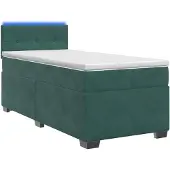 vidaXL Boxspringbed met matras en LED-verlichting, donkergroen, 100 x 200 cm, fluweel