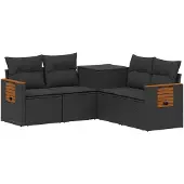 vidaXL Bankstel 5 st Zwart Poly Rattan en Staal