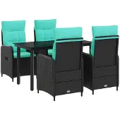 vidaXL Tuin Eettafel Set 5 st Zwart en Turkoois