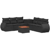 vidaXL Bankstel 8 st Zwart 55 x 55 x 37 cm Poly Rattan en Staal