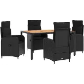vidaXL Buiten Eettafel Set 5 st Zwart PE rotan en poedergecoat staal