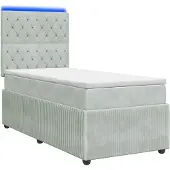 vidaXL LED boxspringbed met matras, lichtgrijs, 100 x 200 cm, fluweel
