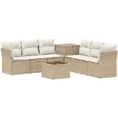 vidaXL Bankstel 8 st Beige en Crème Wit Poly Rattan en Staal