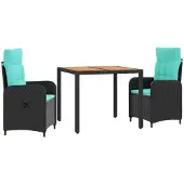 vidaXL Buiten Eettafel Set 3 st PE rotan en poedergecoat staal