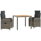 vidaXL Buiten Eettafel Set 3 st Lichtgrijs en Donkergrijs