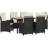 vidaXL Buiten Eettafel Set 7 st Zwart en Crème Wit