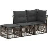 vidaXL Tuinbank Set 3 st 3-Aantal zitplaatsen Grijs poly rattan