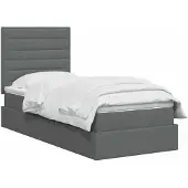 vidaXL LED-bed met opbergruimte en matras, donkergrijs, 90 x 190 cm, met stoffen bekleding