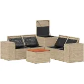vidaXL Bankstel 6 st Beige en Lichtgrijs Poly Rattan en Staal