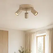 LumenXL 3-lichts draaibare plafondlamp Bruna met geribbelde spots in beige