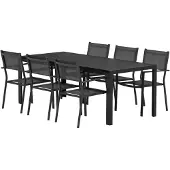 Ebuy24 Mirko tuinmeubelset tafel 90x200cm zwart 6 stoelen zwart.