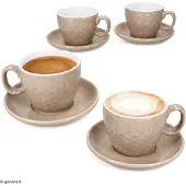 MamboCat Hexa Beige 4-delige set koffiekopjes met schotels van keramiek – Q96001470