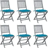 vidaXL Opklapbare stoelen (6 stuks) met kussens, gemaakt van massief acaciahout