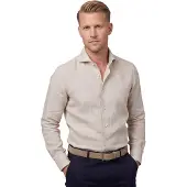 John Miller Slim Fit overhemd beige linnen