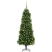 vidaXL Kunstkerstboom met verlichting en kerstballen 240 cm groen