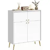 HOMCOM Sideboard-Spanplatte, Metall-105,4L x 40,5B x 122,4H cm-Cremeweiß