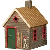 Ib Laursen - Keramieken Huisje - Houten Skilodge - Waxinelichthouder - Bruin