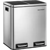 Songmics prullenbak 30 liter-prullenbak afvalscheiding-prullenbak 2 vakken-2 x 15 liter-softclose-41x3,5x47 cm-zilver