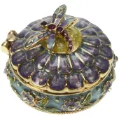 MEA Doosje Libelle op bloem, paars/ blauw Ø4x3cm