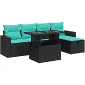 vidaXL 6-delige tuinmeubelset met kussens, grijs, polyrotan, acaciahout