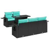 vidaXL 6-delige tuinmeubelset met kussens, zwart, polyrotan, acaciahout