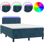vidaXL Boxspring met matras en LED fluweel donkerblauw 120x190 cm