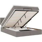 vidaXL Bed poef met matras en LED's 140x190 cm stof taupe