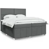 vidaXL Boxspring met matras stof donkergrijs 200x200 cm