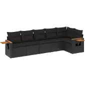 vidaXL 6-delige tuinmeubelset met kussens, zwart, polyrotan