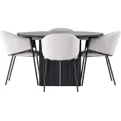 Ebuy24 Matilda eethoek eettafel met uitschuifbare functie zwart 4 stoelen velours grijs.