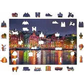 Wooden City Houten Puzzel Amsterdam Bij Nacht 505 Stukjes met Figuren
