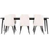 Ebuy24 Ellis eethoek eettafel zwart 6 stoelen fluweel beige.