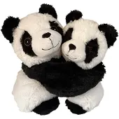Habibi warmteknuffel knuffelende panda's 25x22 cm - zwart wit
